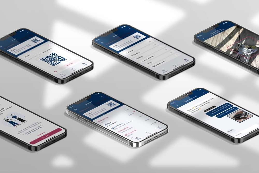 Plusieurs écrans de téléphone, afin de montrer l'application ODAO